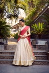 Off White Colour Jacquard Chex With Zari Weaving Work Lehenga With Blouse Dupatta LNB2011 